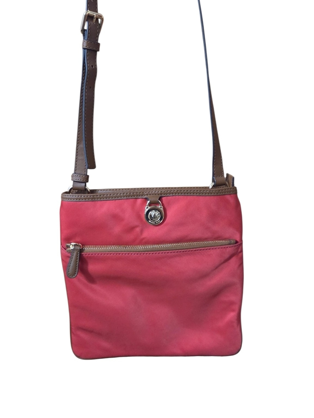 Michael Kors Red Nylon Crossbody with Brown Leather Trim